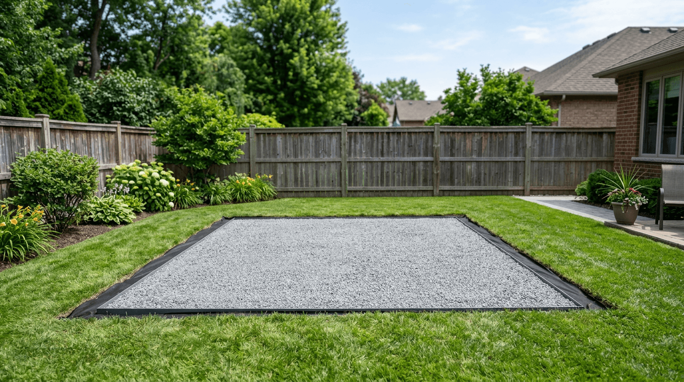 Freshly installed and compacted gravel pad ready for a shed in Rockland County