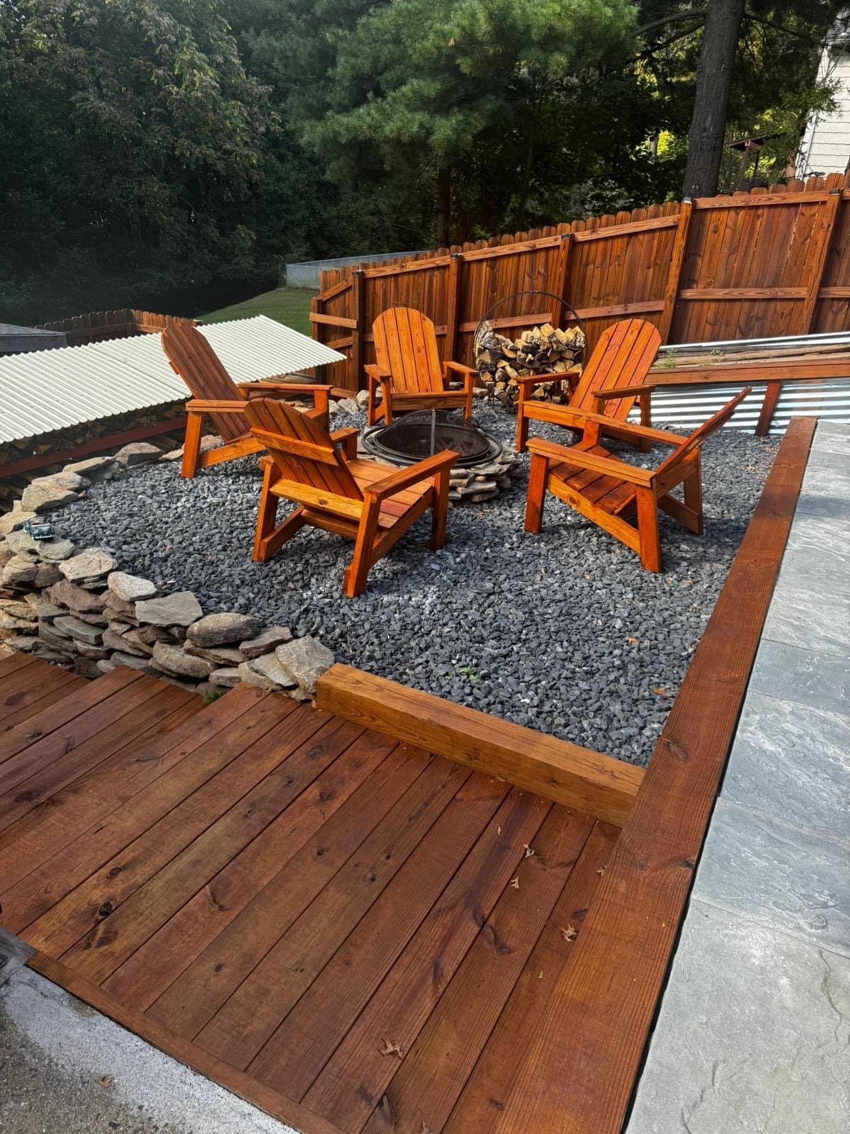 Custom fire pit deck built by Odds & Ends Handyman Service
